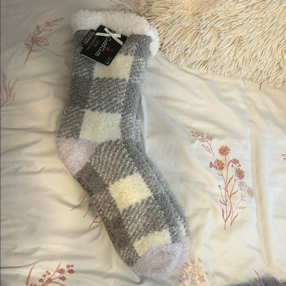 Cozy Gray and Cream Plaid Socks